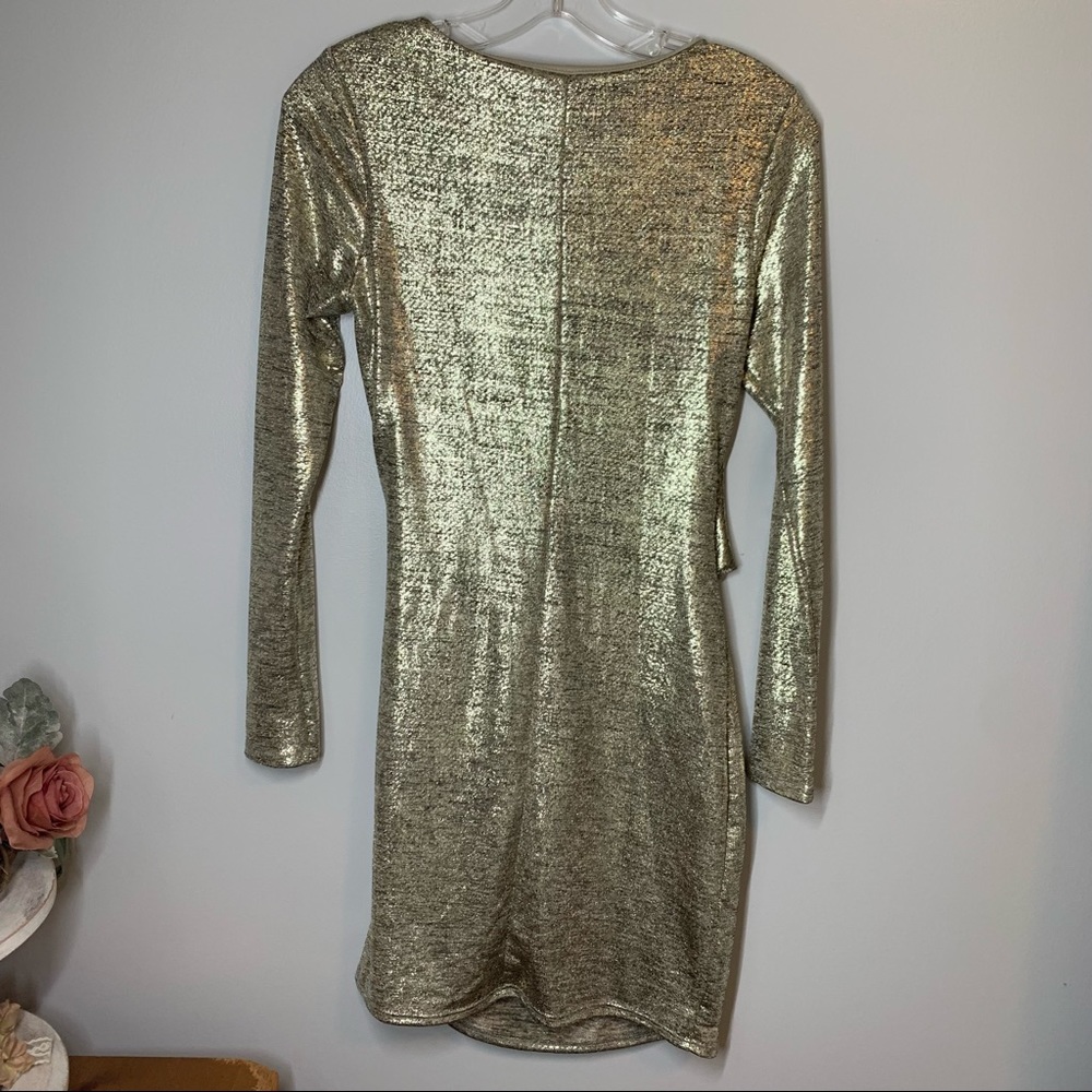 Lulu’s Gold Metallic Long Sleeve Bodycon Dress - Picture 3 of 6
